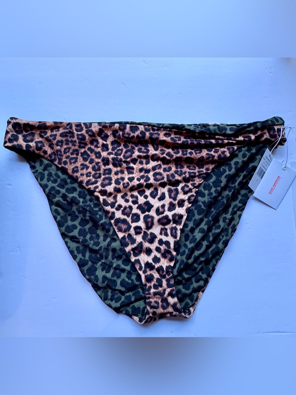 Good American Leopard Print Bikini Bottoms in Reversible Olive‎ & Black Sz 18-20